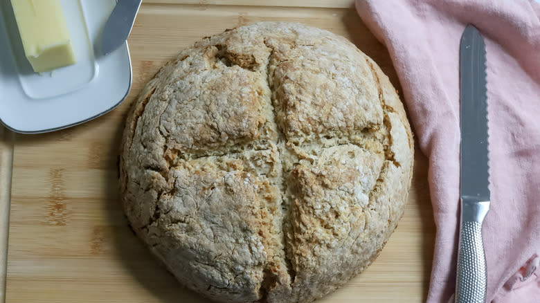 soda bread loaf with napkin