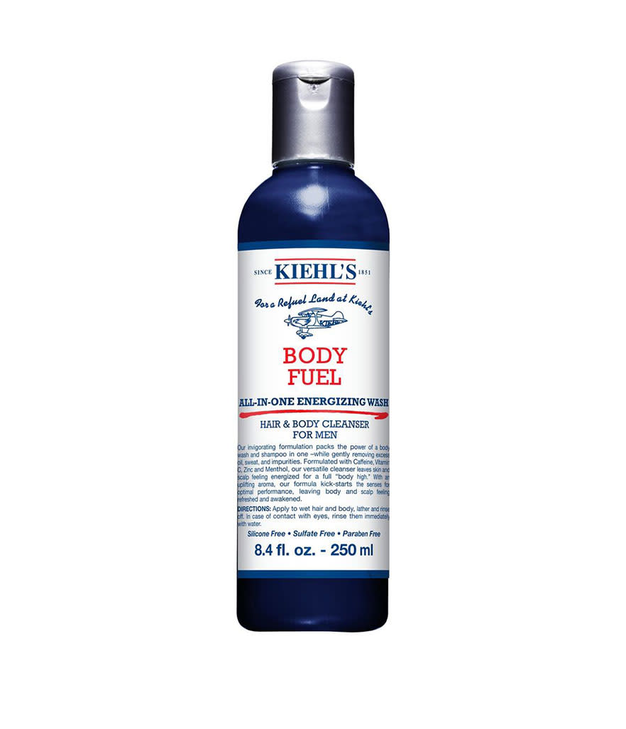 <p>Kiehl’s Body Fuel All-In-One Energizing Wash 8.4 fl oz, $20, <a rel="nofollow noopener" href="http://www.kiehls.com/on/demandware.store/Sites-kiehls_us-Site/default/Product-Show?pid=KHL991&cgid=justArrived&cm_vc=Search&start=2&q=Body%20Fuel&bookmark=466206" target="_blank" data-ylk="slk:kiehls.com;elm:context_link;itc:0;sec:content-canvas" class="link ">kiehls.com</a></p>