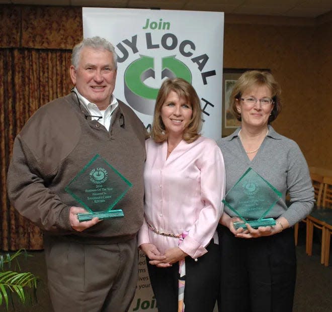 From left: Stan & Tonya Strickland of Savannah's Candy Kitchen, recipients of the Buy Local Savannah local business of the year award, and Linda Jackson Foran of Jackson Printing, recipient of the Buy Local Savannah local business advocate of the year award.