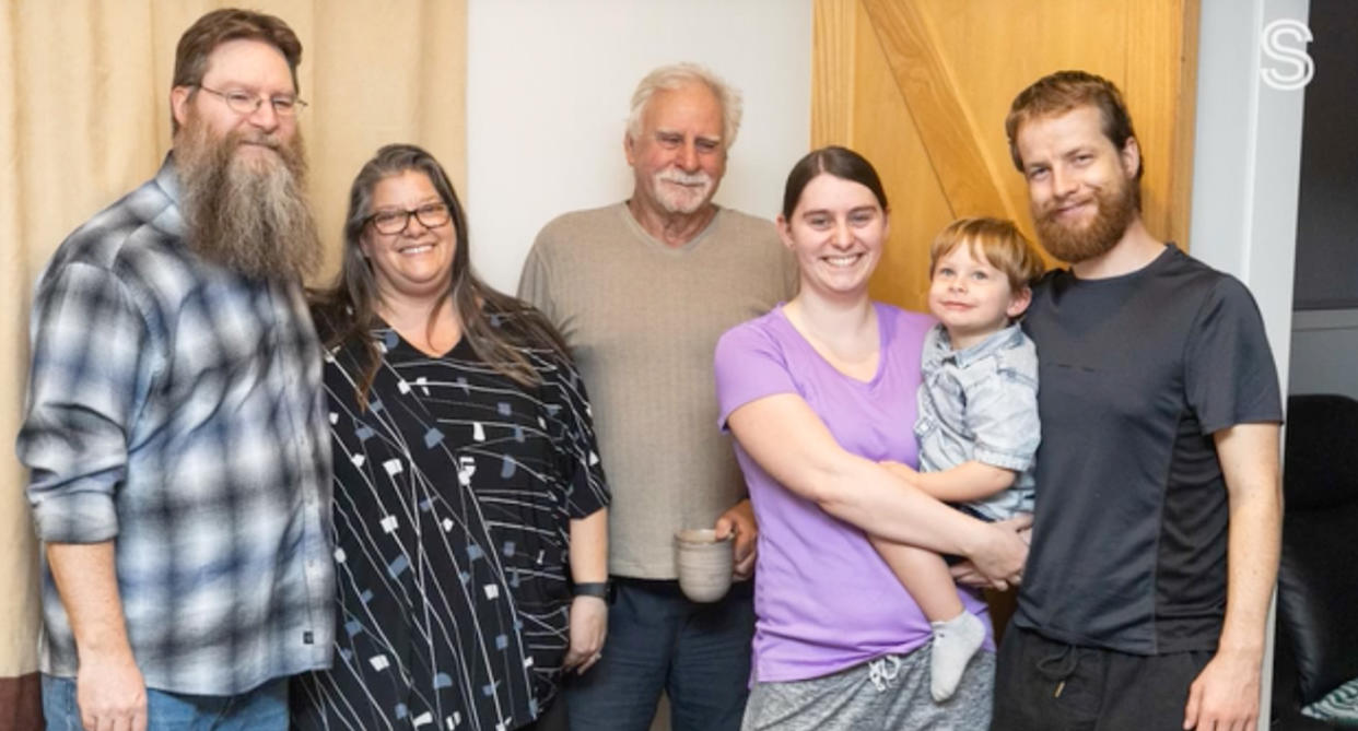 Christina Ehret's family, pictured, who are sharing an unbuilt home that has taken five years to complete. 