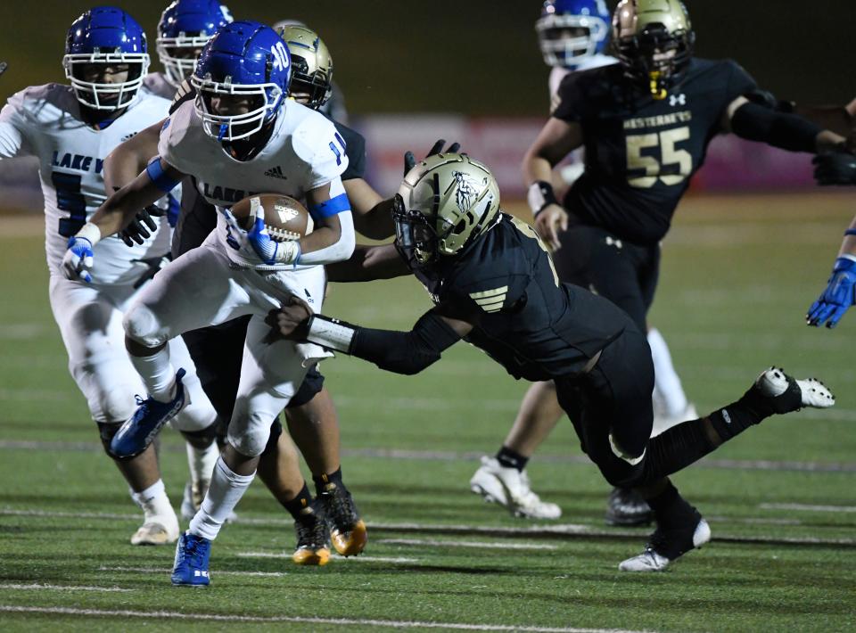 San Angelo Lake View's Ian Cortez runs with the ball against Lubbock High, Thursday, Sept. 15, 2022, at Lowrey Field At PlainsCapital Park. San Angelo Lake View won, 35-21.