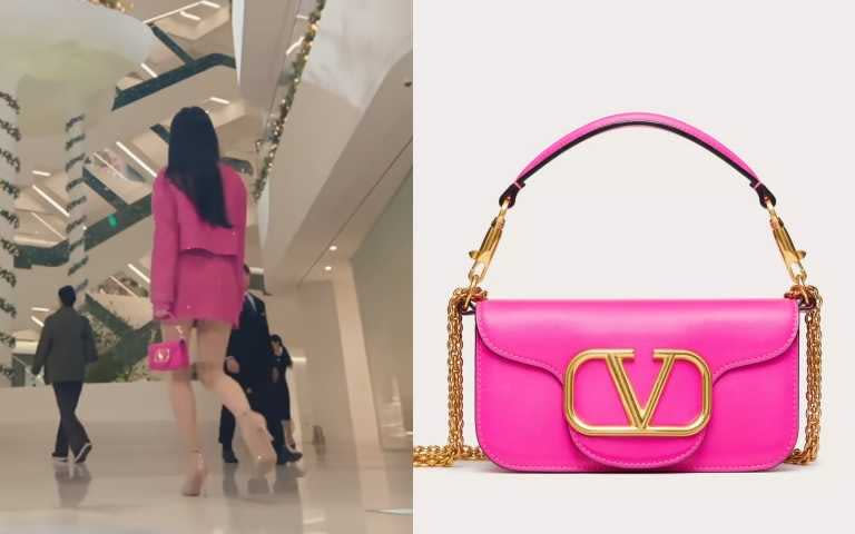 LOCÒ SMALL SHOULDER BAG IN CALFSKIN (PINK PP)／84,500元（圖／取自Netflix IG、品牌提供）