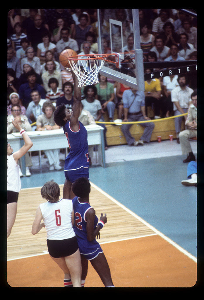 Harris at the rim taking a shot during a game