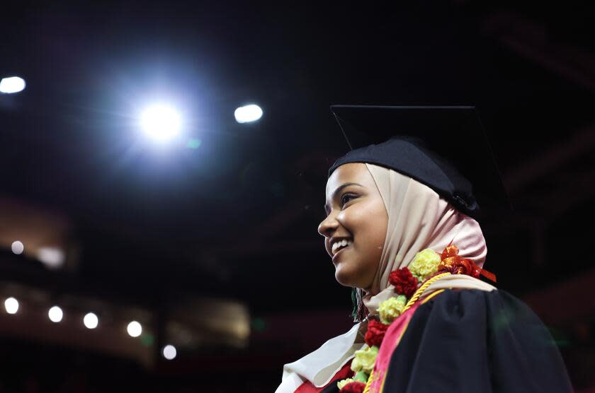 LOS ANGELES-CA-MAY 10, 2024: USC valedictorian Asna Tabassum attends the Viterbi School of Engineering graduation ceremony at the Galen Center in Los Angeles on May 10, 2024. (Christina House / Los Angeles Times)