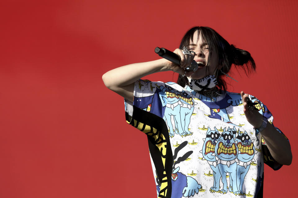 Musician Billie Eilish performs at the Glastonbury Festival at Worthy Farm, Somerset, England, on June 30, 2019. (Photo by Grant Pollard/Invision/AP)