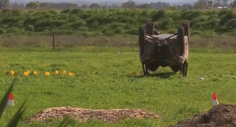 A screenshot of vision from the scene after the buggy rolled in a Rosedale paddock. Source: 9News