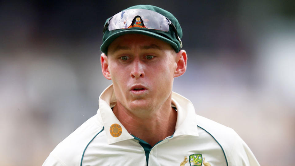 Pictured here, Marnus Labuschagne looks surprised during a Test match for Australia.