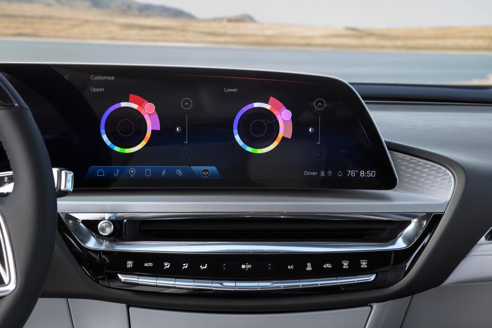 The 2023 Cadillac Lyriq EV has a wide,  high-resolution configurable instrument panel, roomy interior and conventional controls for a few key features.