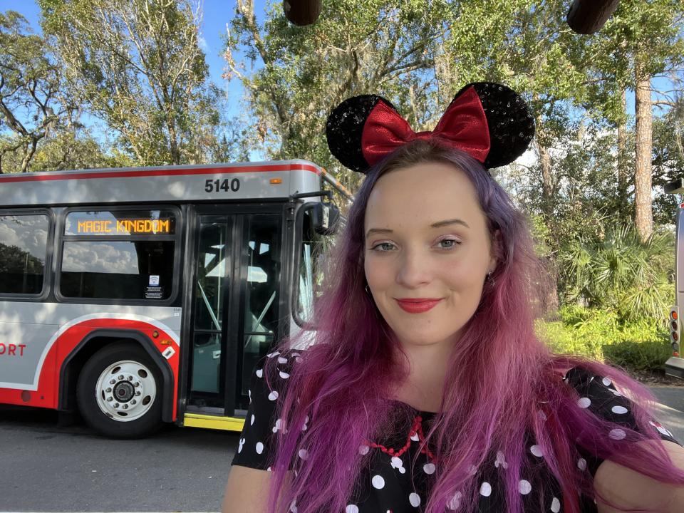 jenna clark in front of bus at fort wilderness