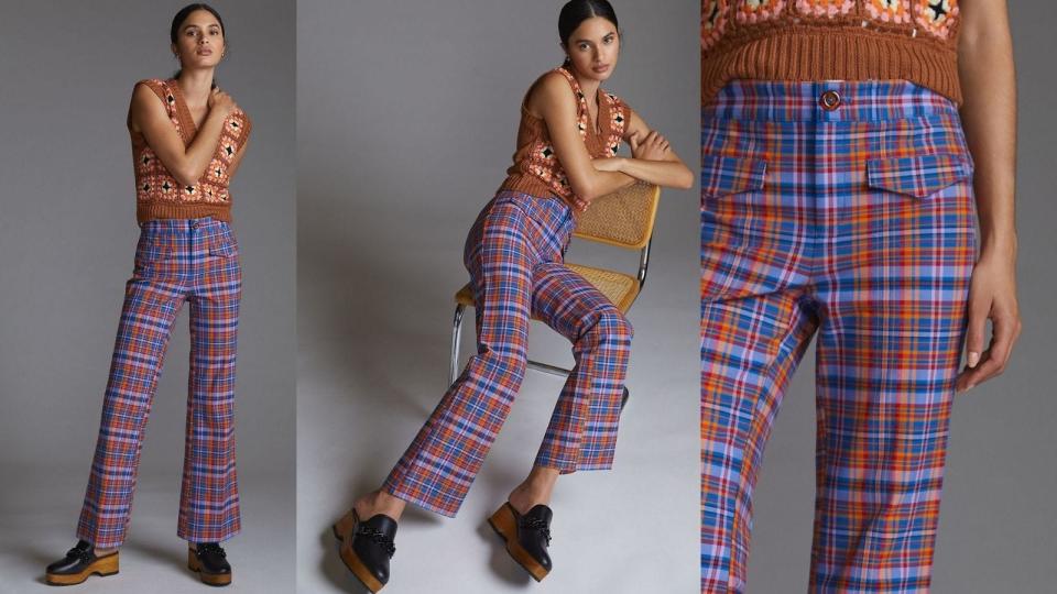 These preppy plaid flared pants are part of this season's go-to uniform.