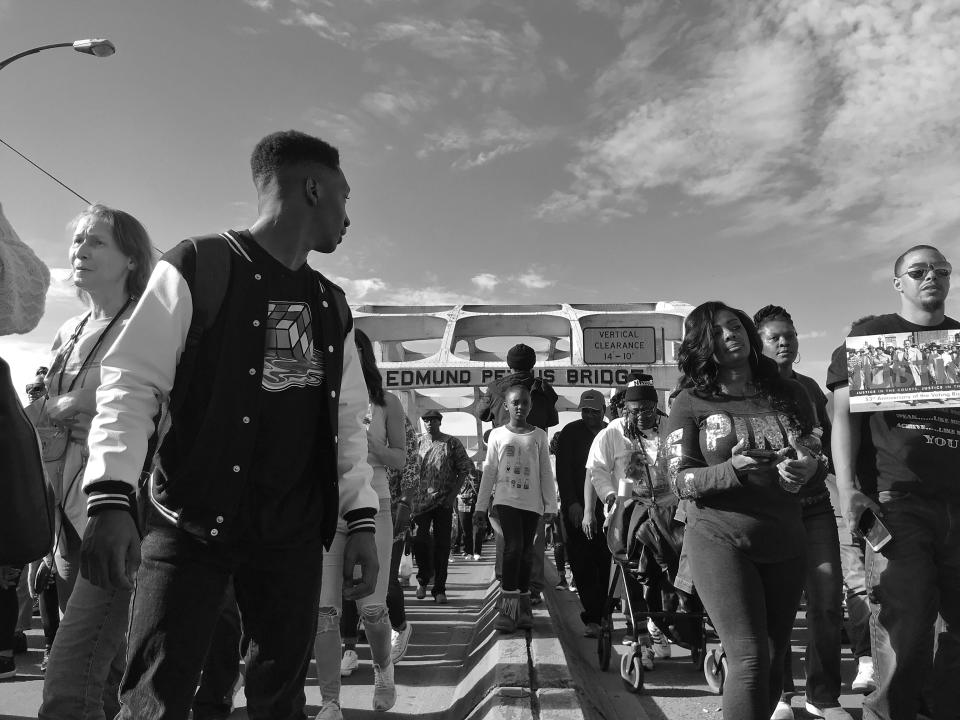 Participants in a re-creation of the Selma freedom march, which this year centered on voting rights and poverty. (Photo: Holly Bailey/Yahoo News)