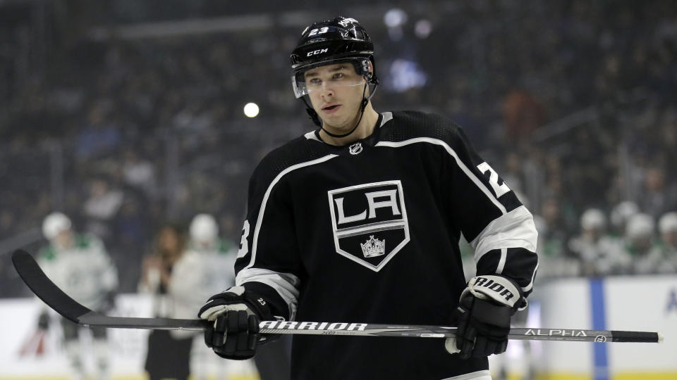 Los Angeles Kings' Dustin Brown during an NHL hockey game Thursday, Feb. 28, 2019, in Los Angeles. (AP Photo/Marcio Jose Sanchez)