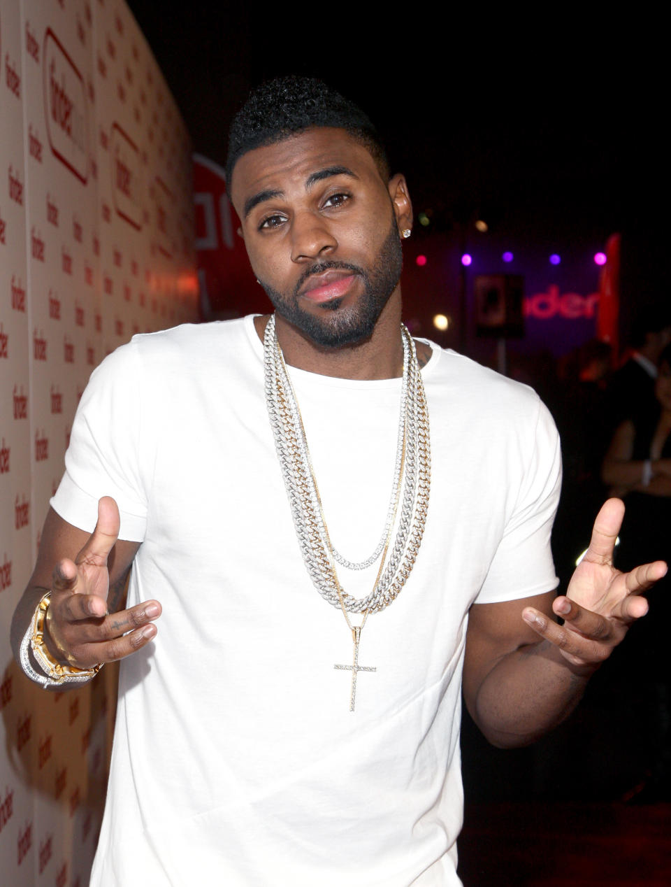 Singer Jason Derulo attends the Tinder Plus Launch Party featuring Jason Derulo and ZEDD at Hangar 8 Santa Monica at Barker Hangar on June 17, 2015 in Santa Monica, California.