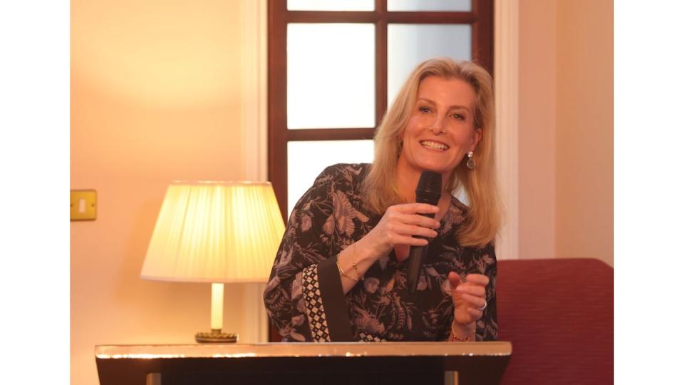 Sophie, Duchess of Edinburgh gives a speech during a reception at the residence of the Ambassador of the United Kingdom on April 29, 2024 in Kyiv.