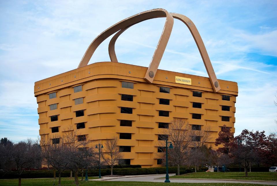 <p>This unique building was constructed in 1997 as the then head office for Longaberger, the company behind these trademark baskets. The 180,000-square-foot landmark recently <a rel="nofollow noopener" href="https://www.architecturaldigest.com/story/ohio-iconic-basket-building-sells-under-initial-asking-price" target="_blank" data-ylk="slk:sold;elm:context_link;itc:0;sec:content-canvas" class="link ">sold</a> for $1.2 million. </p>