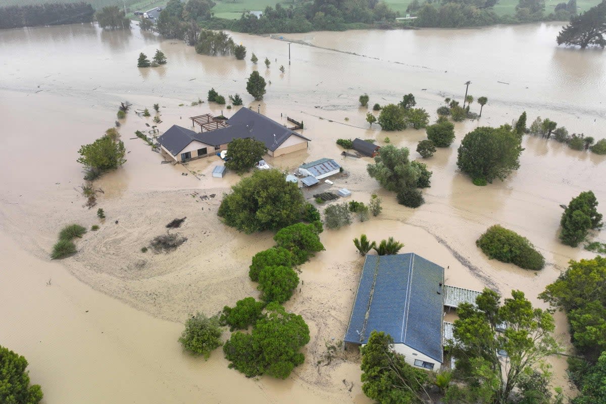 An aerial photo shows flooding caused by Cyclone Gabrielle in Awatoto, near the city of Napier (AFP via Getty Images)