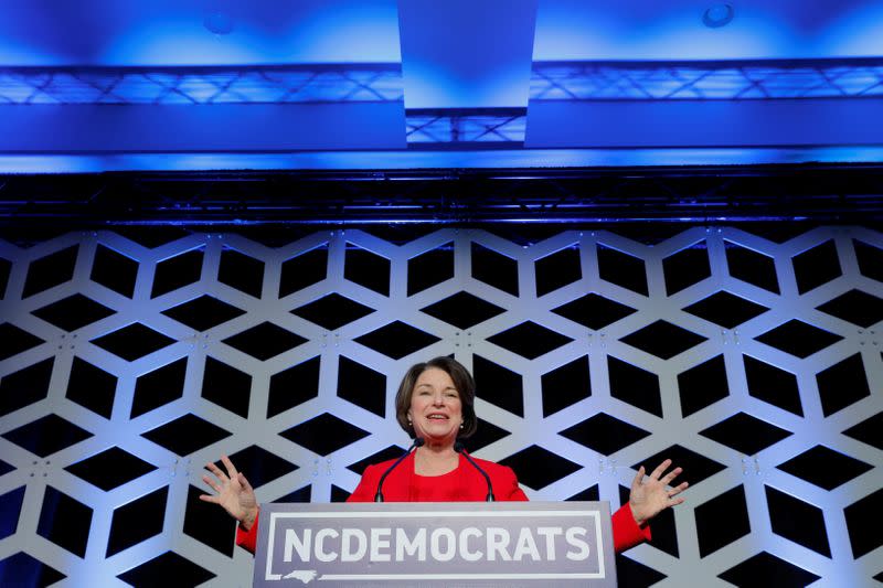 U.S. Democratic presidential candidate Amy Klobuchar speaks at a North Carolina Democratic Party event in Charlotte, North Carolina