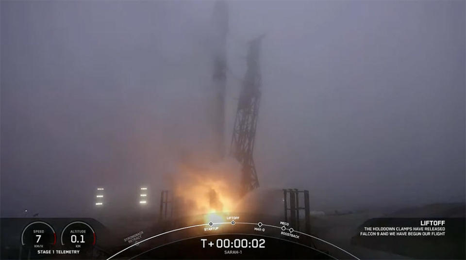 The second flight in the series came Saturday morning from fog-shrouded Vandenberg Space Force Base when SpaceX launched a German radar reconnaissance satellite. / Credit: SpaceX