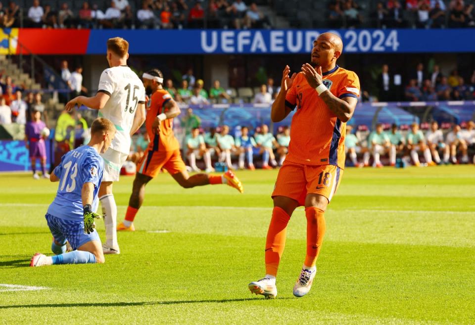 Netherlands' Donyell Malen reacts after missing a chance (Reuters)