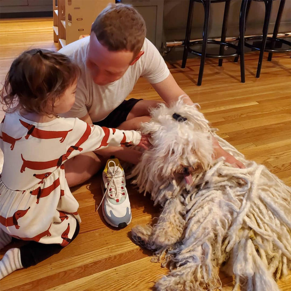 Zuckerberg and August played with their family dog, Beast, in a candid Instagram snap.