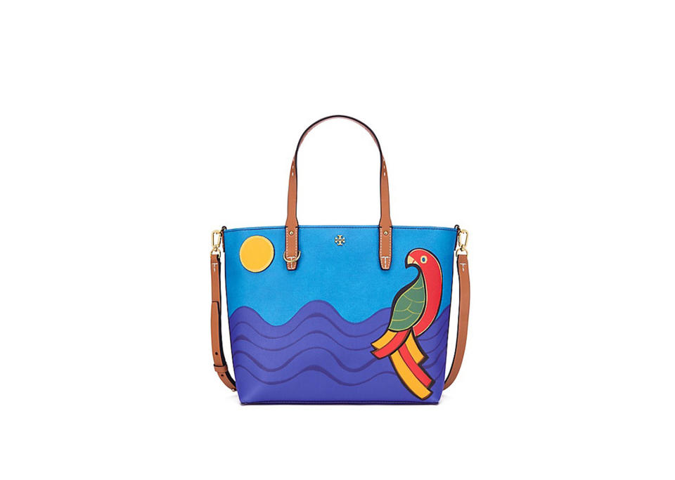 <p>Tory Burch Kerrigton Parrot small tote, $250, <a rel="nofollow noopener" href="https://www.toryburch.com/kerrington-parrot-small-tote/33643.html?cgid=handbags-view-all&dwvar_33643_color=464&start=88" target="_blank" data-ylk="slk:ToryBurch.com;elm:context_link;itc:0;sec:content-canvas" class="link ">ToryBurch.com</a> </p>