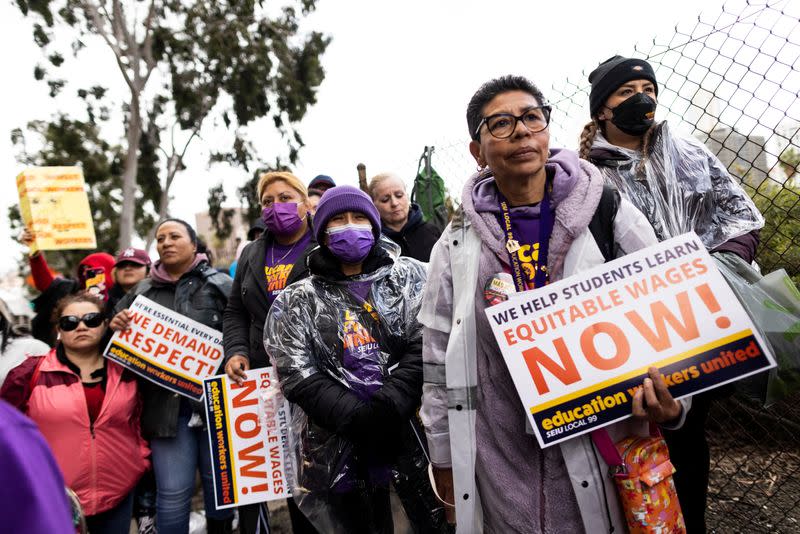 Los Angeles school workers stage a three-day walkout over contract negotiations