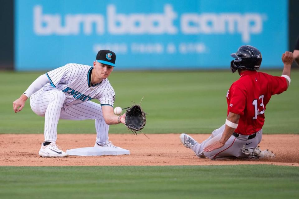 Charlotte Knights shortstop Colson Montgomery fields a ball during a Triple-A game.