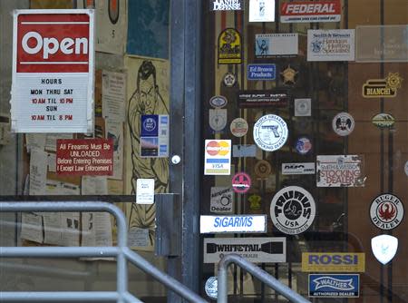A general view of the front door of Sharpshooters, a small arms range and gun shop, in Lorton, Virginia, September 17, 2013. REUTERS/Mike Theiler
