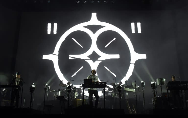 Musician Justin Vernon (C) of Bon Iver performs during day two of the 2017 Coachella Valley Music & Arts Festival on April 22, 2017 in Indio, California