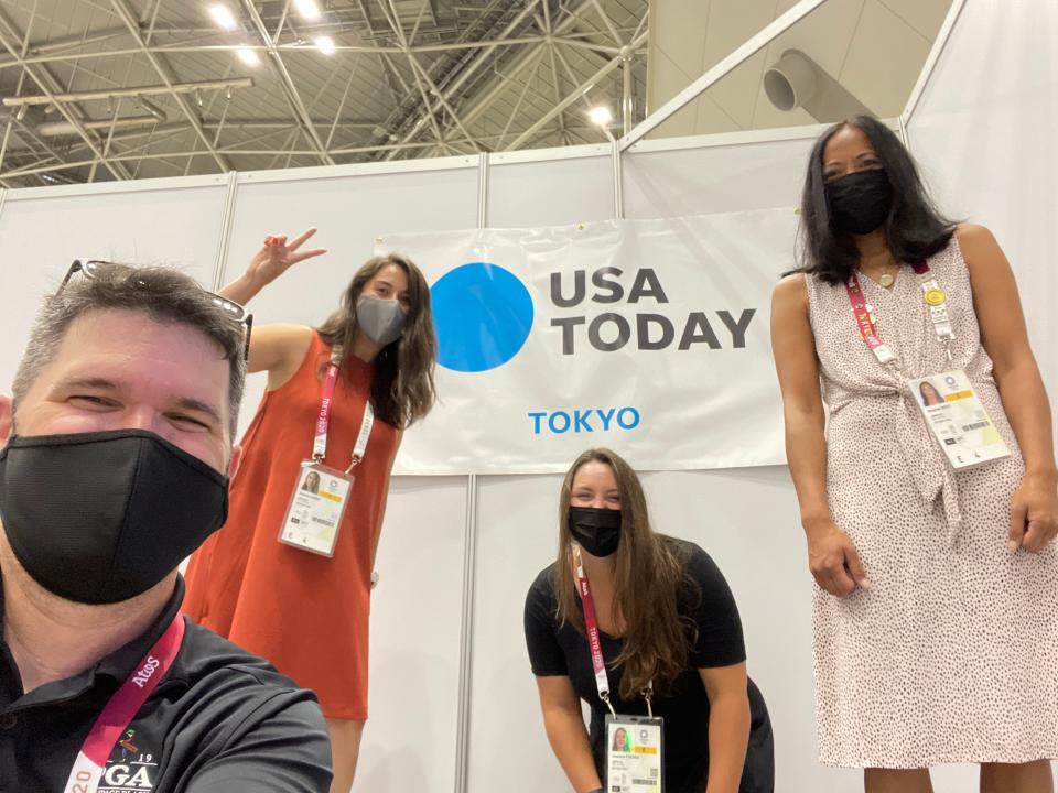 USA TODAY staff including, from left, Andrew Scott, Sandy Hooper, Alex Ptachick and Roxanna Scott are in Tokyo, Japan to cover the Summer Olympics on July 22, 2021.