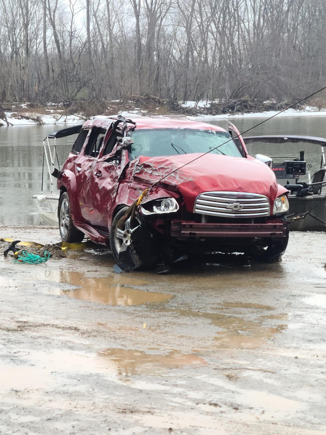 Pictured is the 2011 Chevrolet HHR that was recovered from the Yadkin River  In Davidson County Thursday by the Durham County Sheriff' Department's Dive Team. The vehicle was hit by a train on Jan. 14 while parked beside the railroad tracks and thrown into the river.