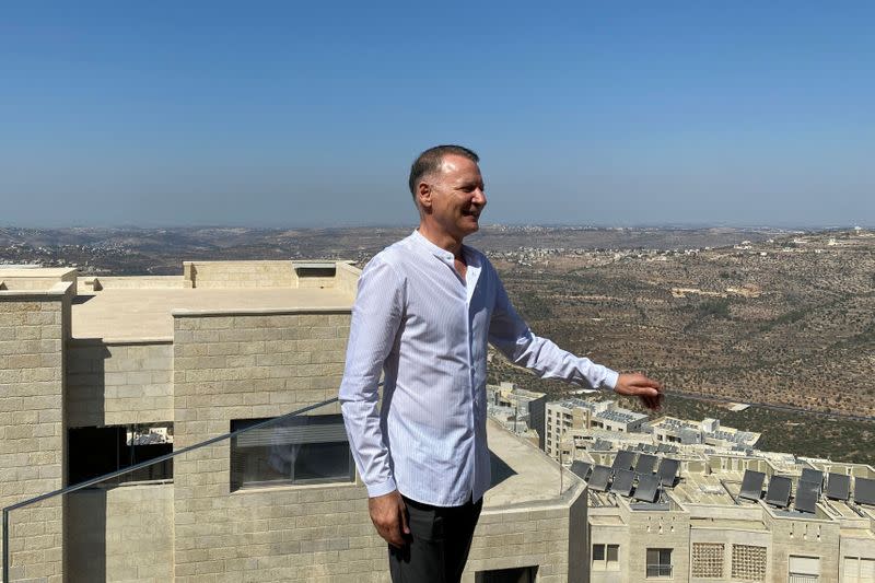 Bashar Masri, a prominent Palestinian businessman and founder of Rawabi, the first planned Palestinian city in the West Bank, poses during an interview with Reuters in Rawabi