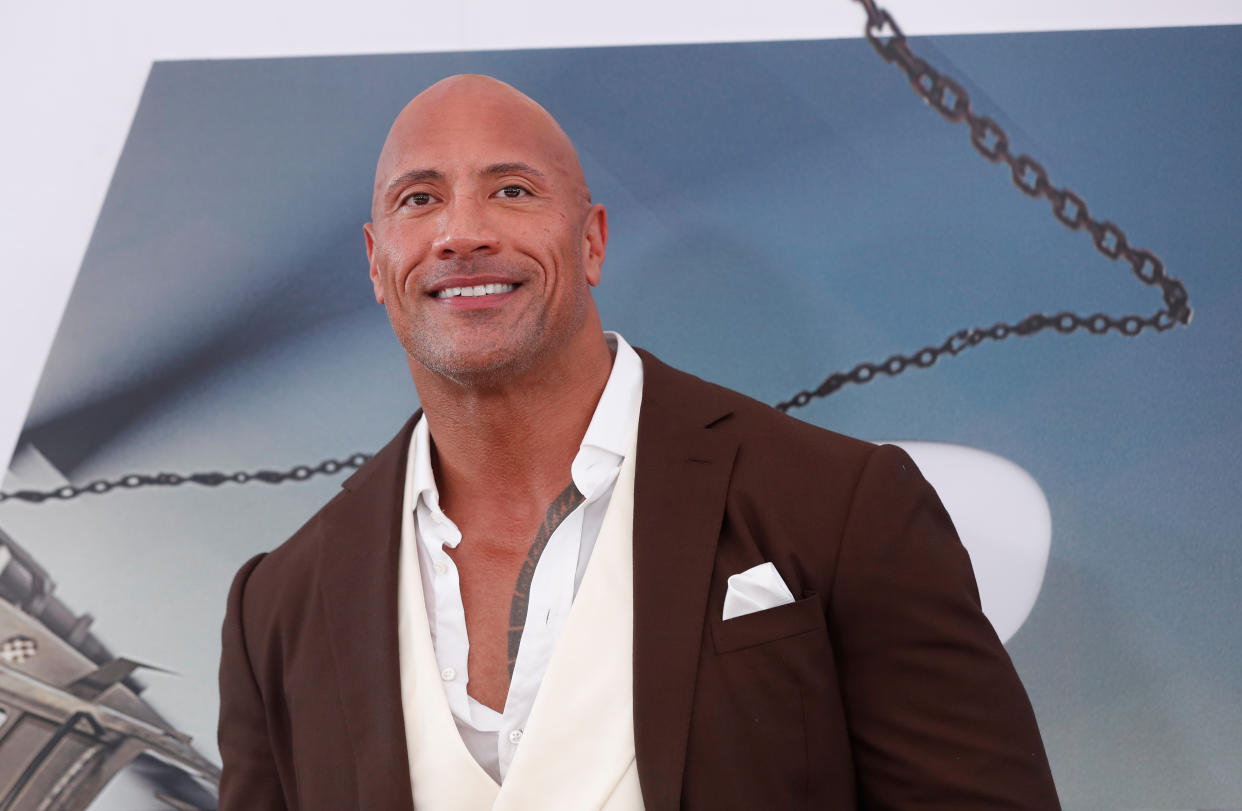 Cast member and producer Dwayne Johnson poses at the premiere for "Fast & Furious Presents: Hobbs & Shaw" in Los Angeles, California, U.S., July 13, 2019. REUTERS/Mario Anzuoni