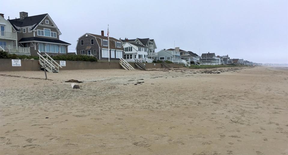 A row of houses along Moody Beach in Wells, shown here in September 2017, enjoy a stretch of sand that has been identified as a private beach.