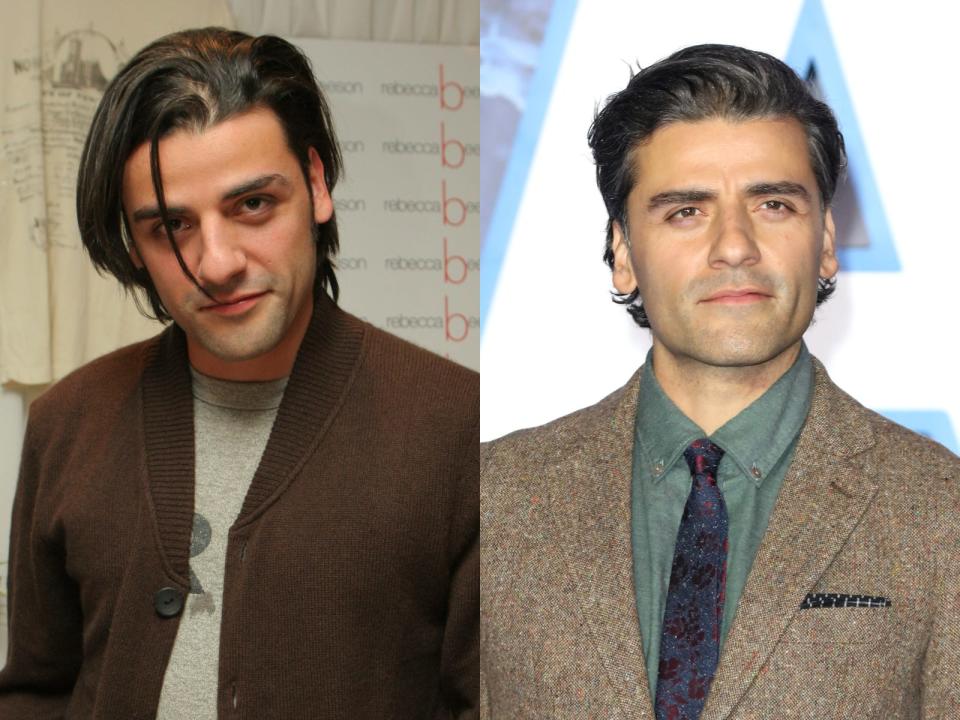 oscar isaac with long hair on the left and short hair on the right