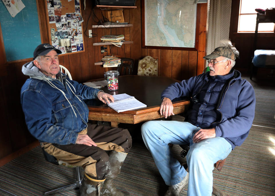 <span class="icon icon--xs icon__camera">  </span> <span class="credit font--s-m upper black"> <b>AKIRA SUWA</b> </span> <div class="caption space-half--right font--s-m gray--med db">Bob Liber and his brother, Chuck Liber, in the family cabin they’ve shared since 1967. (AKIRA SUWA/For The Inquirer)</div>