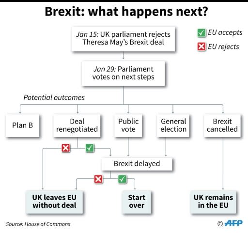 Flow chart describing what possibly happens next in the Brexit process