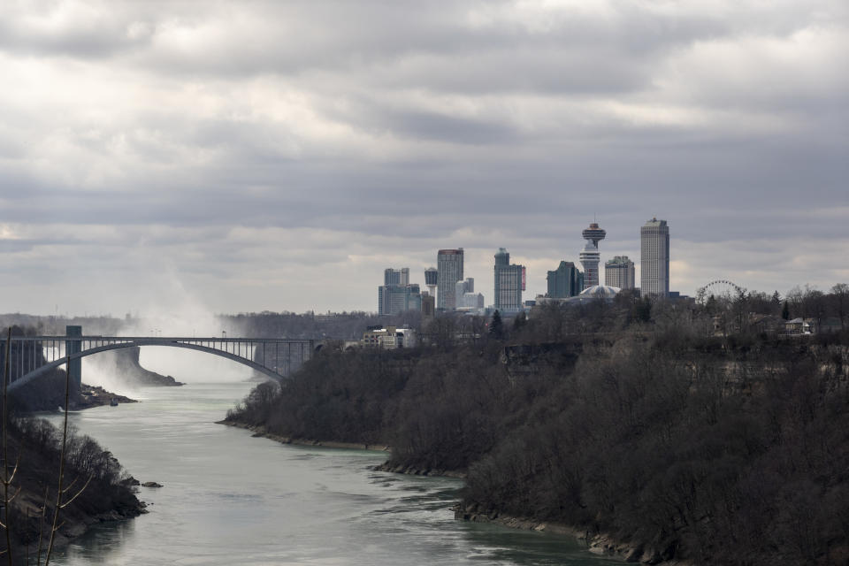 A view of Niagara Falls, Ont. is shown on Friday, March 29, 2024 in a photo taken in Niagara Falls, N.Y. Ontario's Niagara Region has declared a state of emergency as it readies to welcome up to a million visitors for the solar eclipse in early April.THE CANADIAN PRESS/Carlos Osorio