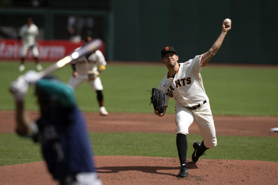 San Francisco Giants starting pitcher Tyler Anderson (31) delivers a pitch against the Seattle Mariners during the first inning of a baseball game, Thursday, Sept. 17, 2020 in San Francisco. (AP Photo/D. Ross Cameron)