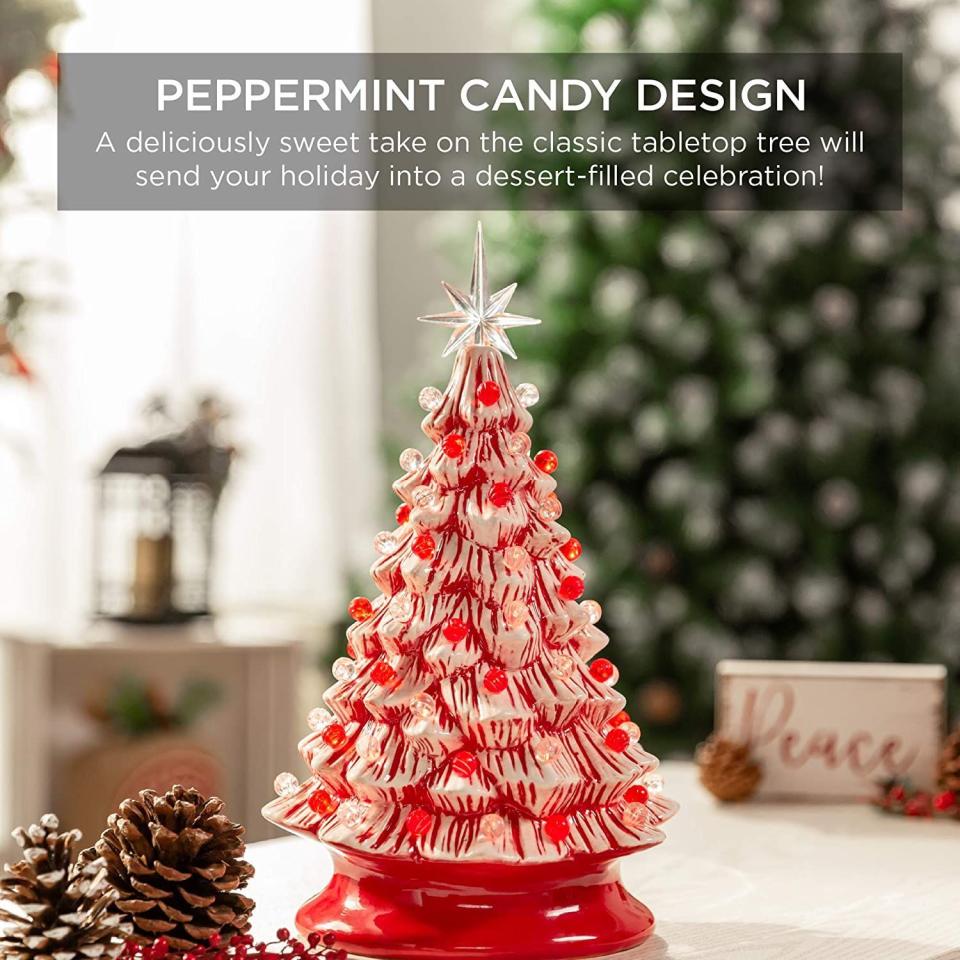 9) 15" Peppermint Candy Ceramic Christmas Tree