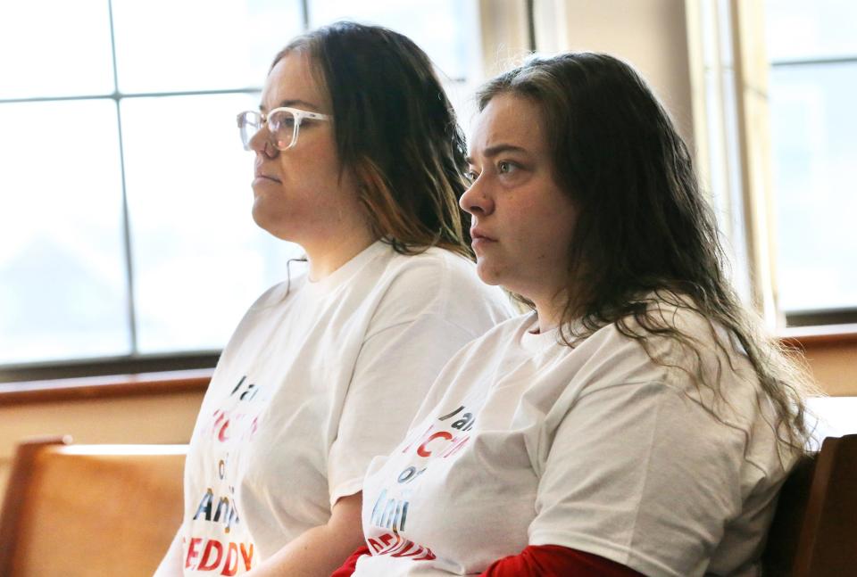 Caitlin Judd , left, and Shayntel Cormier are tenants in different buildings in Somersworth owned by Anji Reddy. They showed up at Dover District Court Feb. 27, 2023 as the city is taking Reddy to court related to a host of code violations. Reddy did not show in court that day.