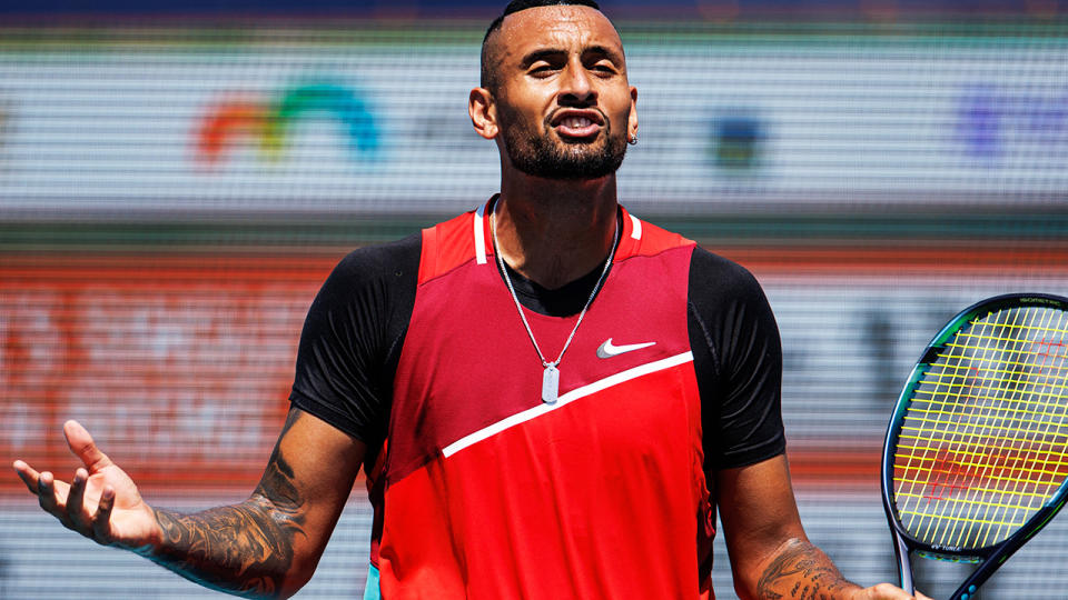 Nick Kyrgios disagrees with the ATP Tour's move to allow coaches to interact with players mid-match, a first in grand slam history. (Photo by TPN/Getty Images)