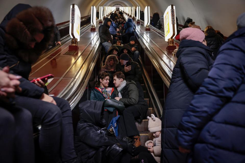 Kyiv residents underground on Monday (Getty)