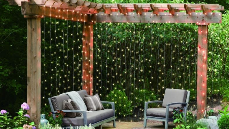 Opt for vertical curtain lights instead of horizontal ones for a different look.