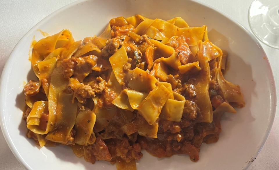 At Ristorante Corleone in Port St. Lucie, the Pappardelle al Ragú Bolognese had broad strips of chef-made pappardelle pasta cooked perfectly al dente, and was tossed with heavenly aromatic meat and tomato sauce.