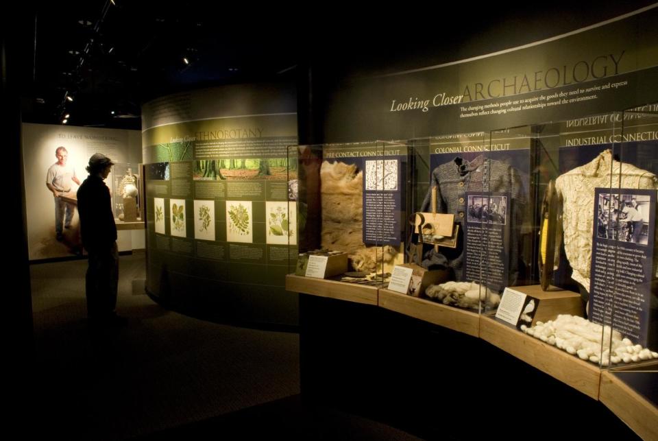 This undated image provided by the Connecticut State Museum of Natural History shows the museum’s permanent exhibit, “Human Nature: Looking Closer at the Relationships between People and the Environment.” The museum, located at the University of Connecticut in Storrs, is one of a number of free attractions in the region. (AP Photo/Connecticut State Museum of Natural History)