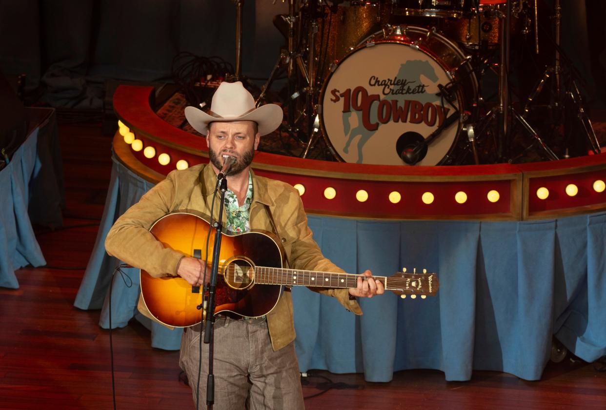 Charley Crockett performs at the Ryman Auditorium in Nashville, Tenn., Friday, July 26, 2024.