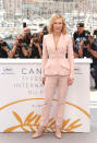 <p>Jury president Cate Blanchett rocked up wearing a pale pink trouser suit and matching heels. (Photo: Rex) </p>