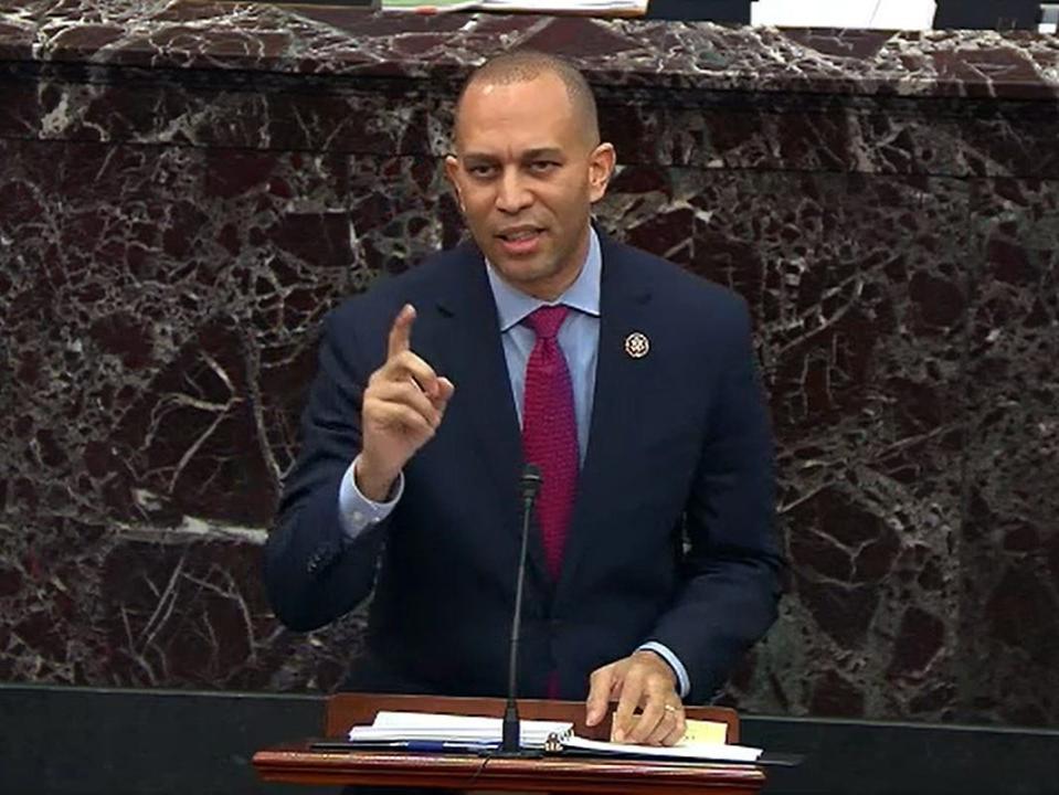 Jeffries speaks during impeachment proceedings against President Donald Trump in the Senate chamber on January 23, 2020.