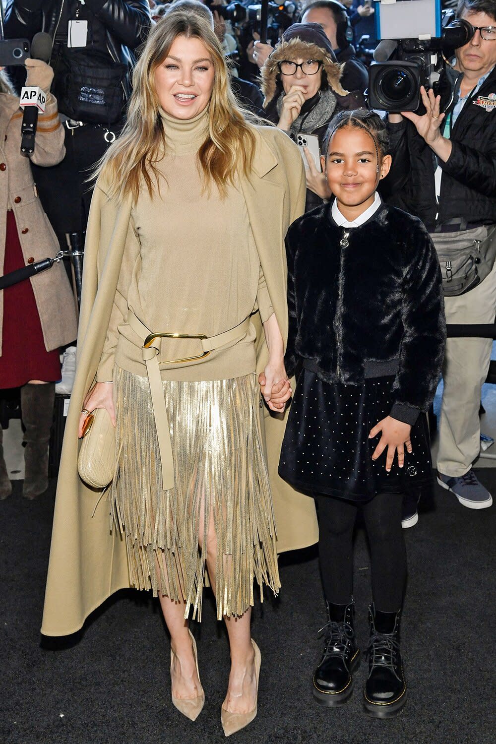 Mandatory Credit: Photo by Evan Agostini/Invision/AP/Shutterstock (13769190ac) Ellen Pompeo, left, and daughter Sienna Pompeo Ivery attend the Michael Kors Fall/Winter 2023 fashion show, in New York NYFW Fall/Winter 2023 Michael Kors - Arrivals, New York, United States - 15 Feb 2023